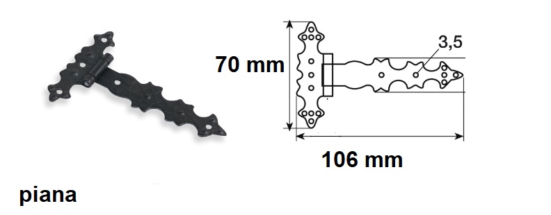 Cerniera nera PIANA in ferro battuto forma T Comferut 