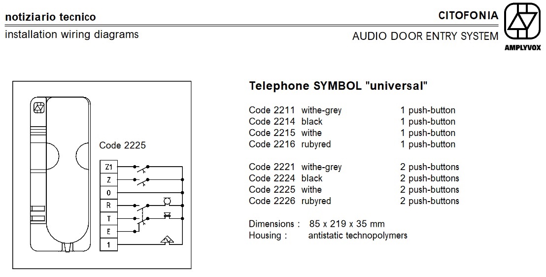 Citofono 5 pulsanti  2255 Amplyvox