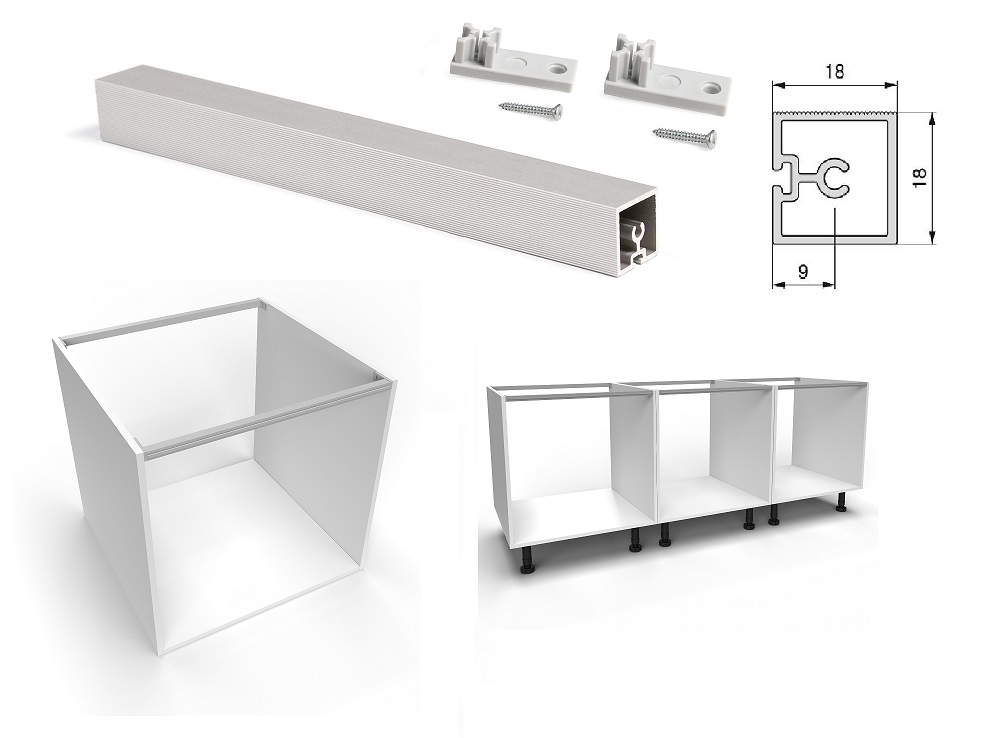 Binario alluminio per scolapiatti e/o traverse per mobili da cucina Emuca asta da 2.35 mt + 2 supporti di fissaggio