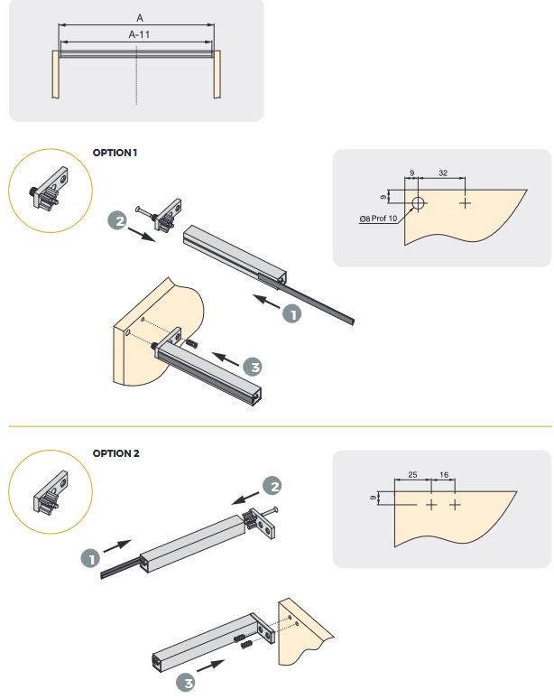 Binario alluminio per scolapiatti e/o traverse per mobili da cucina Emuca asta da 2.35 mt + 2 supporti di fissaggio