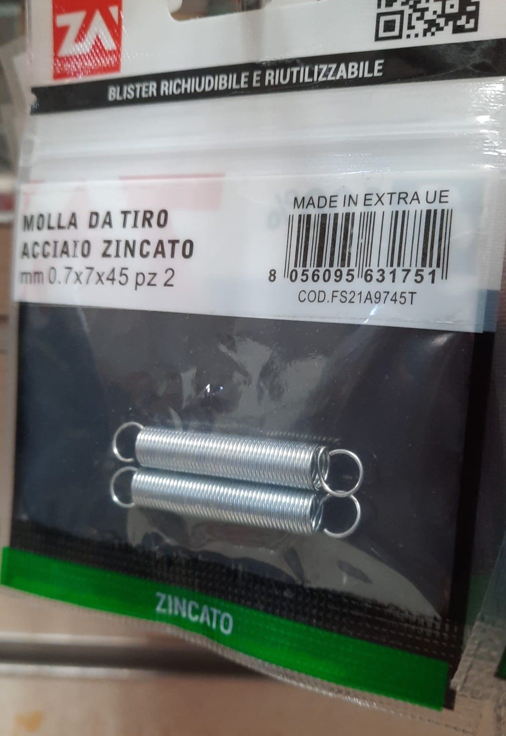 Molla da tiro acciaio zincato mm 0.7x 7 x 45 x 120 PZ 2