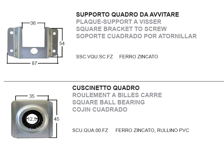 Cuscinetto piastra quadro tapparelle 