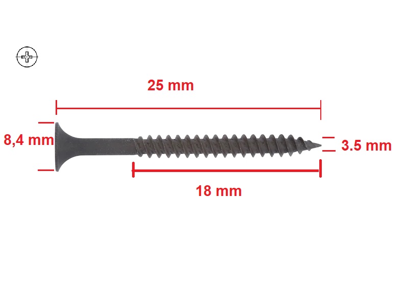 Vite per cartongesso 3.5 x 25 fosfatata conf da 1000 PZ